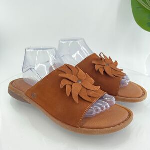 Born Monica Sandal Women's Size 10 Brown Leather Flower Slide Casual Flip Flop